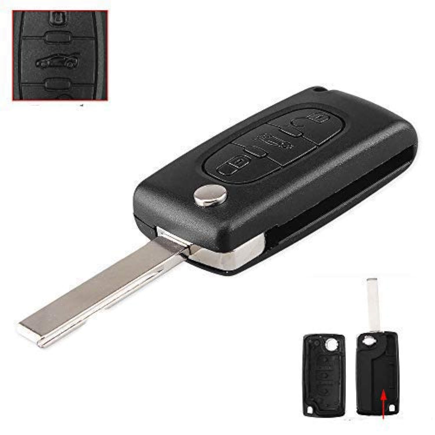 OGGIPRO 3 toetsen koplampbehuizing compatibel met CE0536 klapsleutel voor Peugeot 207 307 308 407 408 3008 5008 Citroen C2 C3 C4 C5 C6 C8 (koplampknop, CE0536