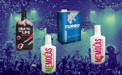 PACK AHORRO 4 LICOR TURBO, NARKOS, CHICLE MELON Y SANDIA sabores jovenes, refrescantes y rompedores,17%, botella 70 cl (sandia y melon) 1l (turbo y narkos)