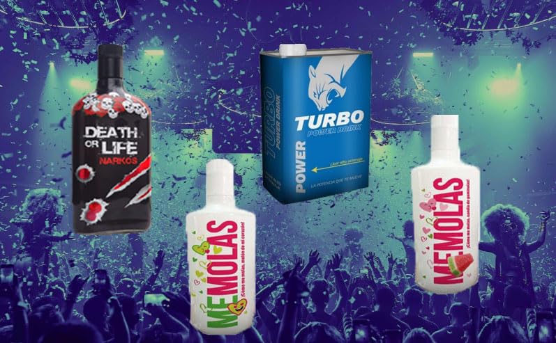 PACK AHORRO 4 LICOR TURBO, NARKOS, CHICLE MELON Y SANDIA sabores jovenes, refrescantes y rompedores,17%, botella 70 cl (sandia y melon) 1l (turbo y narkos)