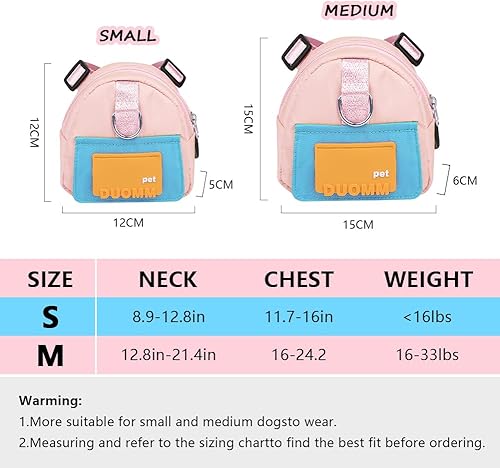 Miniatura 6 de Mochila para perros pequeños, arnés para cachorros con correa ajustable, bolsa autotransportadora para viajes, senderismo, caminatas diarias (M,
