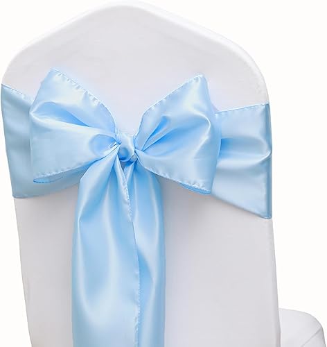 Miniatura 2 de ZSJFMF Paquete de 50 cintas de satén para sillas color azul bebé, 7 x 108 pulgadas, cintas universales doradas para sillas de boda, ceremonia,
