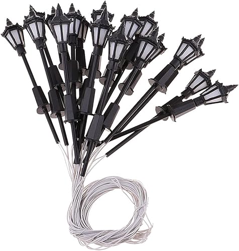 Amagogo - 20 luces de calle en miniatura 1100 3 V HO, tren de ferrocarril, lámpara LED, poste de una sola cabeza, decoración de paisaje de jardín