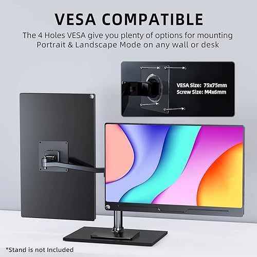 Vista 4 de UPERFECT Monitor portátil, 15.6 pulgadas IPS HDR 1920 x 1080 FHD pantalla de viaje para el cuidado de los ojos, monitor de juegos USB C, monitor