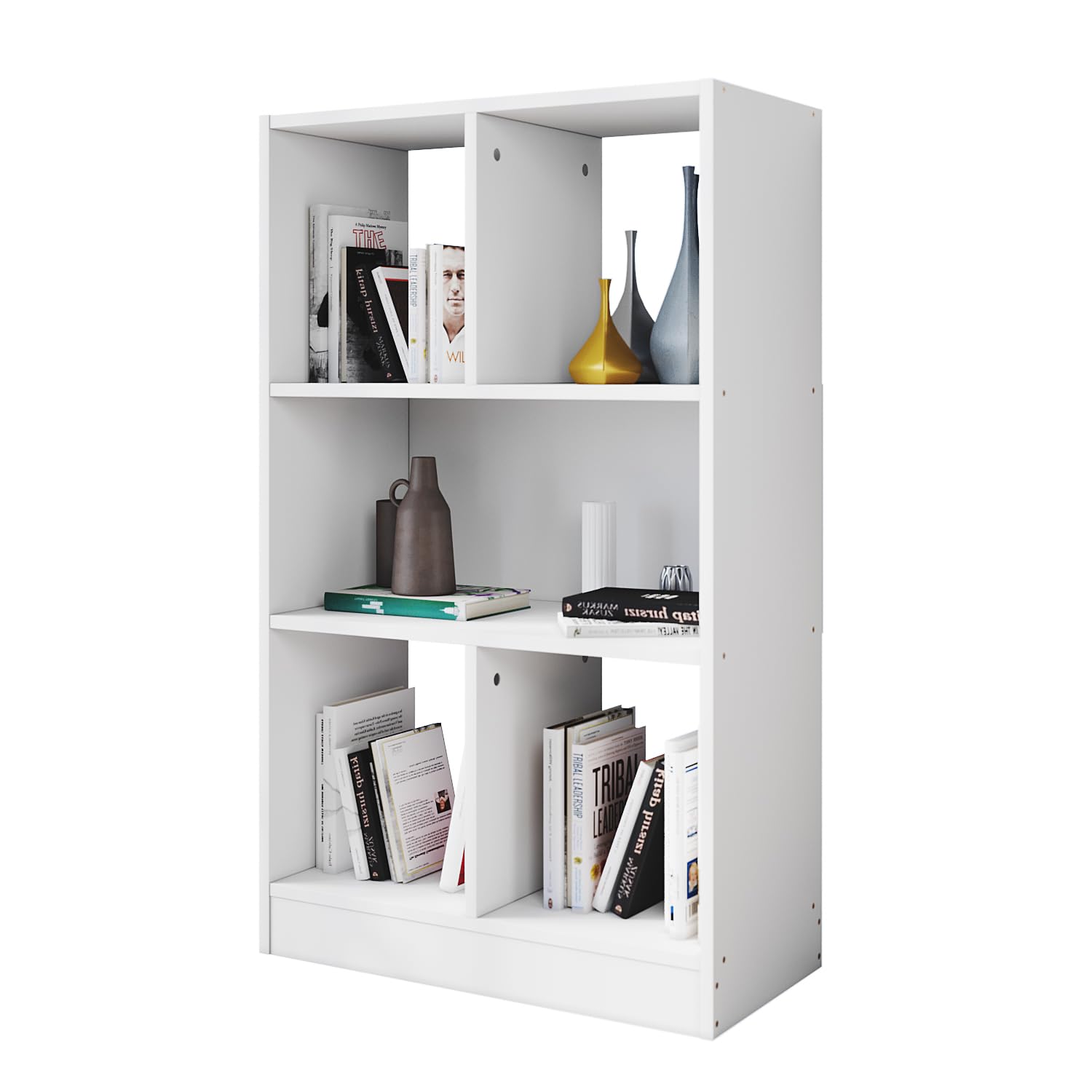 ELEGANT Wooden Display Shelves Freestanding Bookcase with 5 Storage Units White Bookshelf for Living Room Office Bedroom Study Room