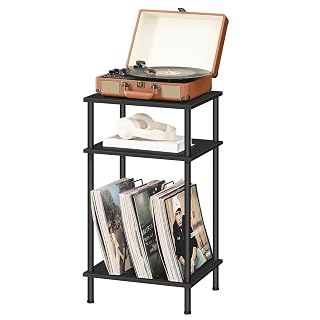 HOOBRO Support pour tourne-disque à 3 niveaux, Table pour vinyle avec séparateurs, Table d’Appoint industrielle, pour CD, album, platine, Noir EBB02RS01 - Les Beatles, Paul McCartney, John Lennon, RIngo Starr, George Harrison