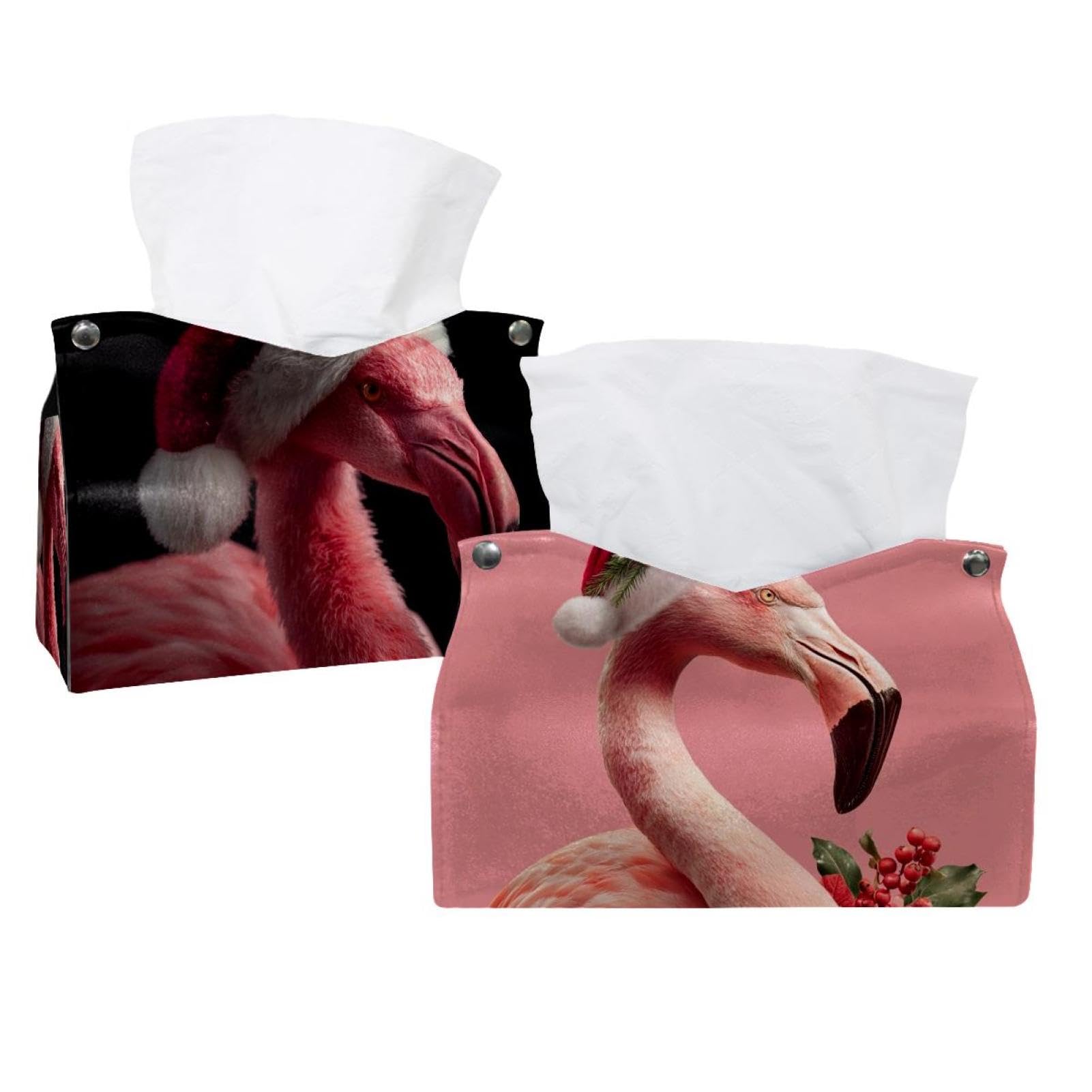 Boîte à mouchoirs en cuir motif flamant de Noël pour décorer votre table basse
