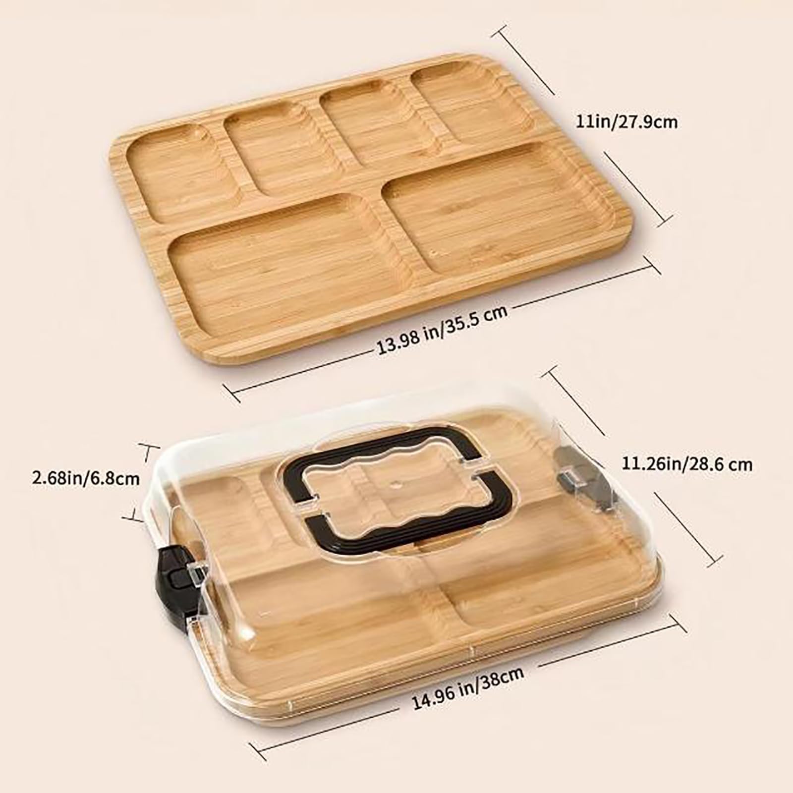 Tablas Para Embutidos (35,5 × 27,9 Cm), Bandeja De Madera Para Embutidos, 6 Compartimentos, Tabla De Cortar/almacenamiento, Para Embutidos Y Aperitivos En La Cocina.,A
