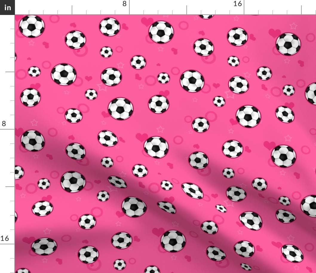 Spoonflower Fabric - Soccer Ball Pattern Pink Girl Sports Sport Athletic Printed on Petal Signature Cotton Fabric by The Yard - Sewing Quilting Apparel Crafts Decor