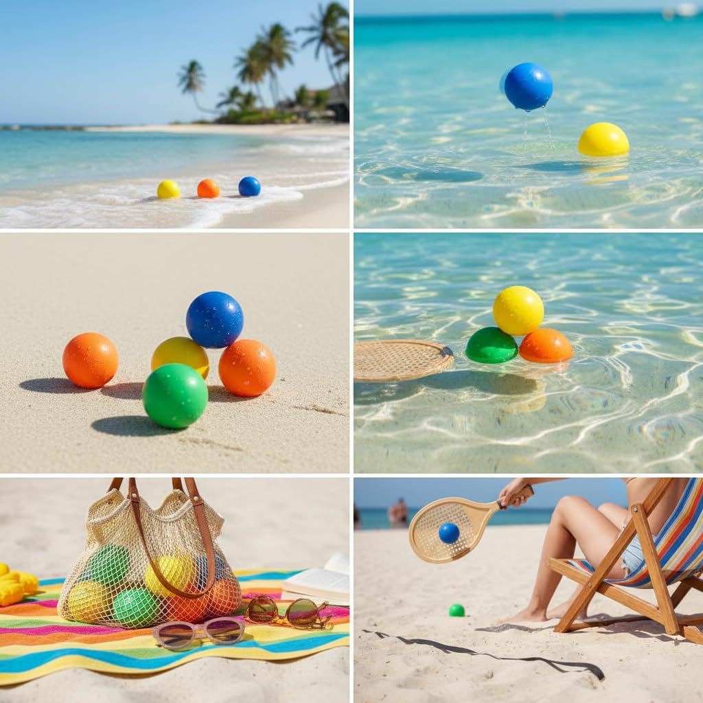 BRILY Balles de plage pour raquettes, multicolore (bleu, orange, jaune, vert), 4 cm, lot de 4