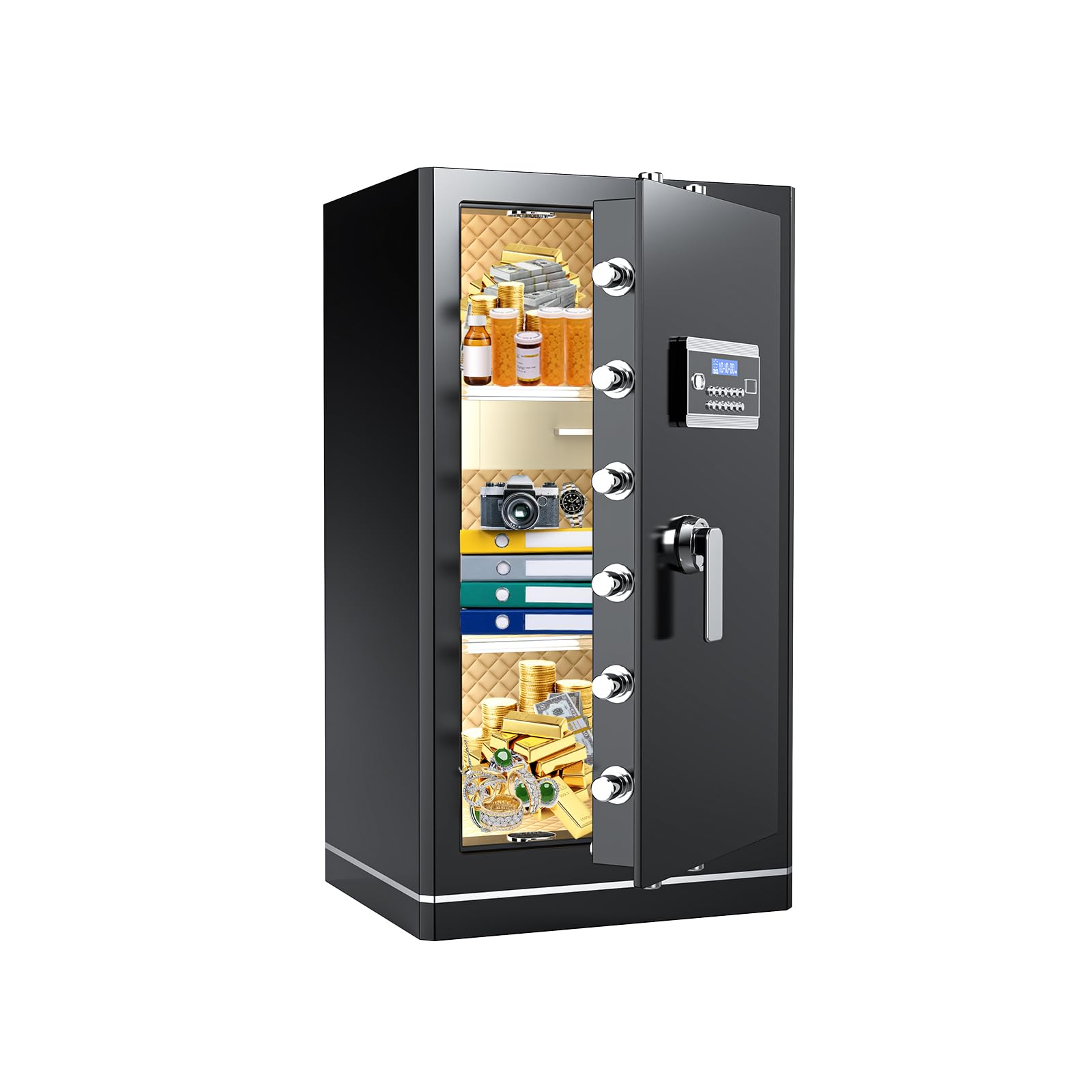 8.1 Cuft Large Home safe,Heavy Duty Fireproof Safe Box with Fireproof Waterproof Bag,Personal Document Safe with Programmable Keypad,Built-In Drawers and Removable Dividers for Money Documents