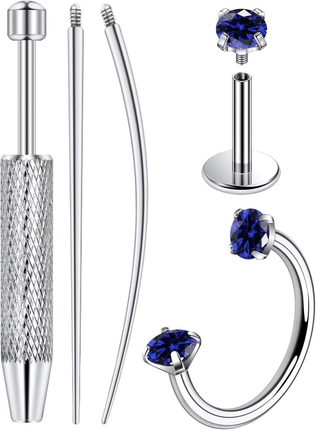 Lcolyoli 20G Titanium Horseshoe Nose Ring and Internally Threaded CZ Stud for Tragus/Nose/Helix/Conch Piercing Jewelry for Women Men Includes Taper Ball Grabber Tool for Easy Jewelry Changing
