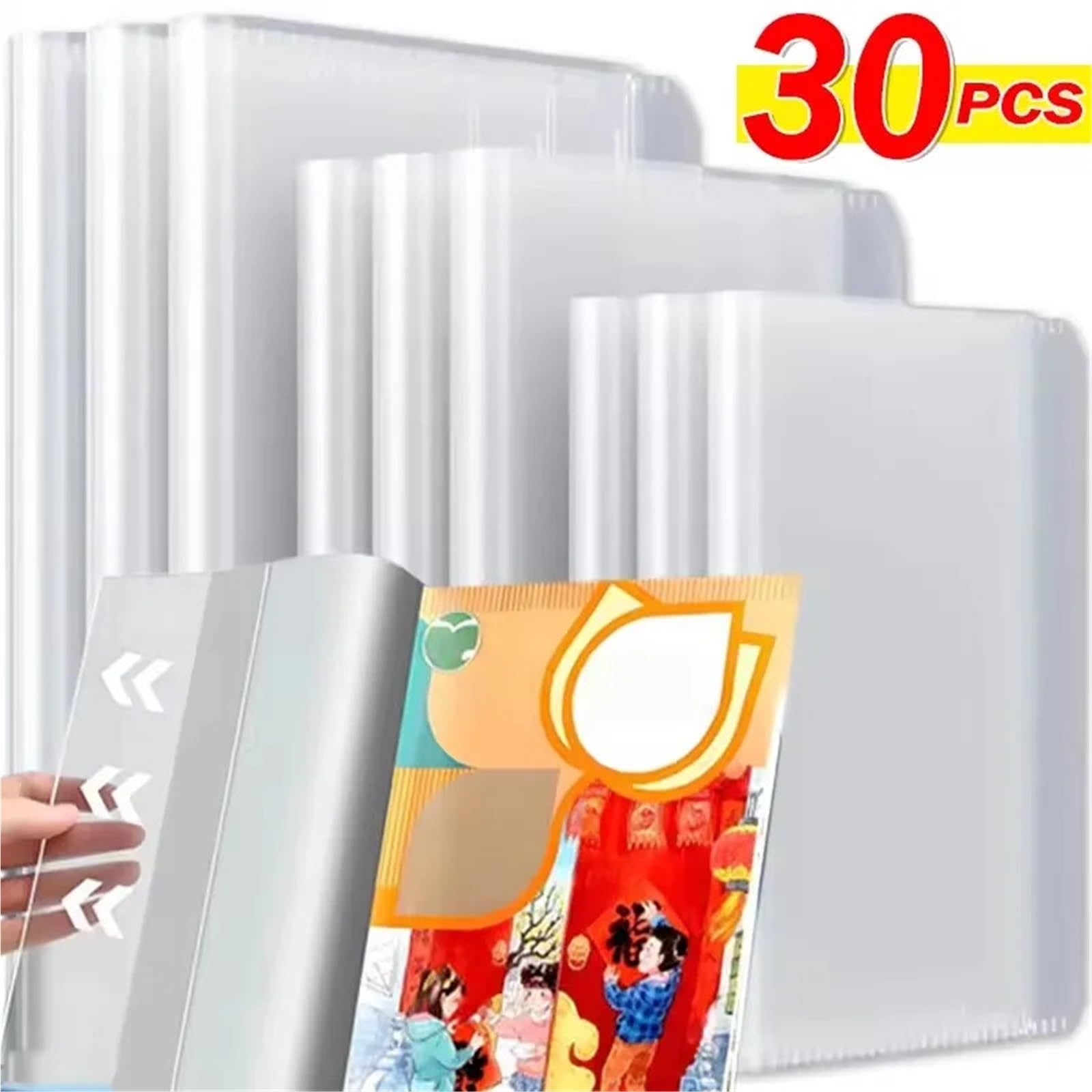 Transparente Buchhüllen for Lehrbücher im Format A4/16K/22K, Taschenbuchhüllenschutz, wasserdicht, PP, durchsichtig, selbstklebender Verschluss Für Bücher Hefte(30PCS,A4)