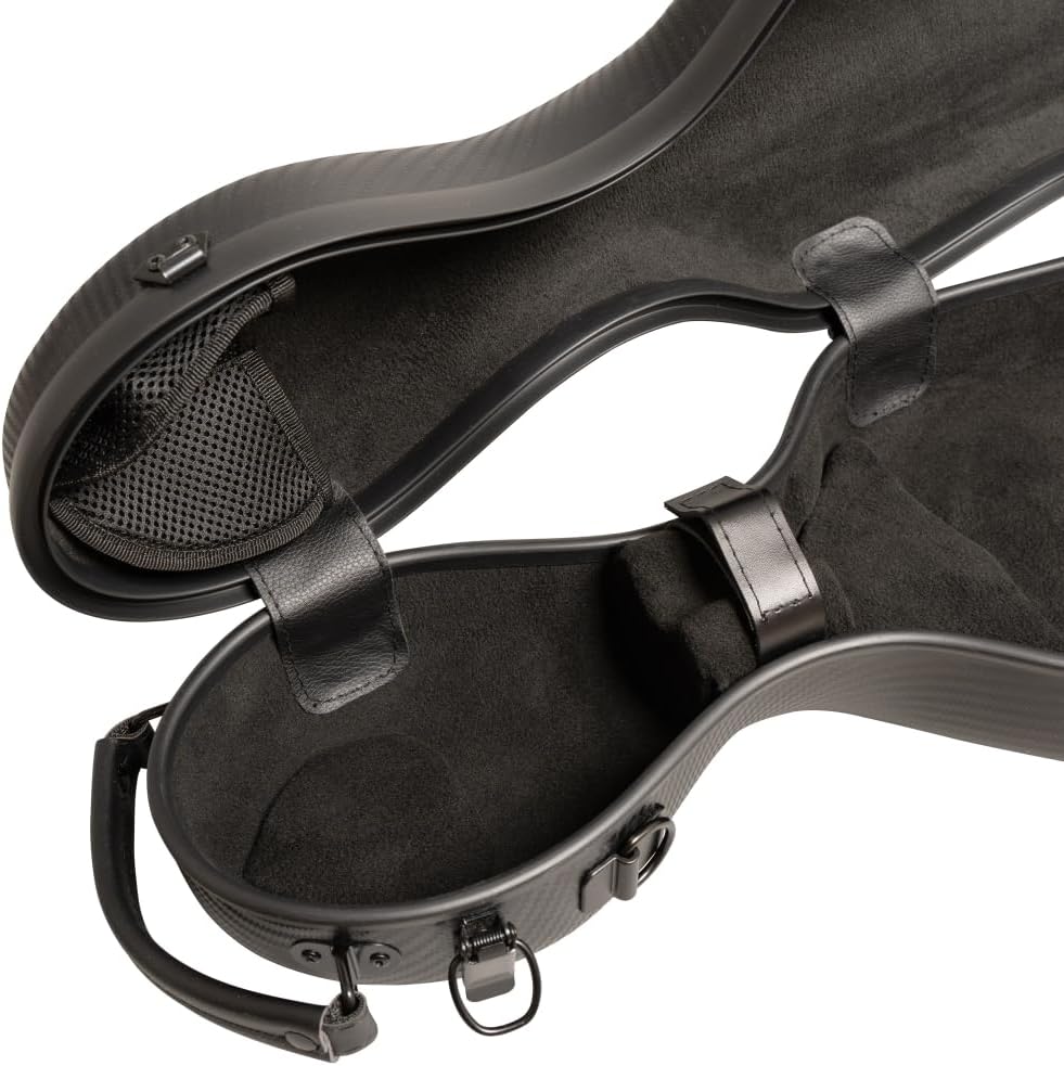 MI&VI NP-7016 Light Hard Shell Violin Case for (Full Sized) 4/4 Violins with Adjustable Straps | Water Resistant | Travel Backpack | Poly Carbon Fiber Shaped Violin Case (Black)
