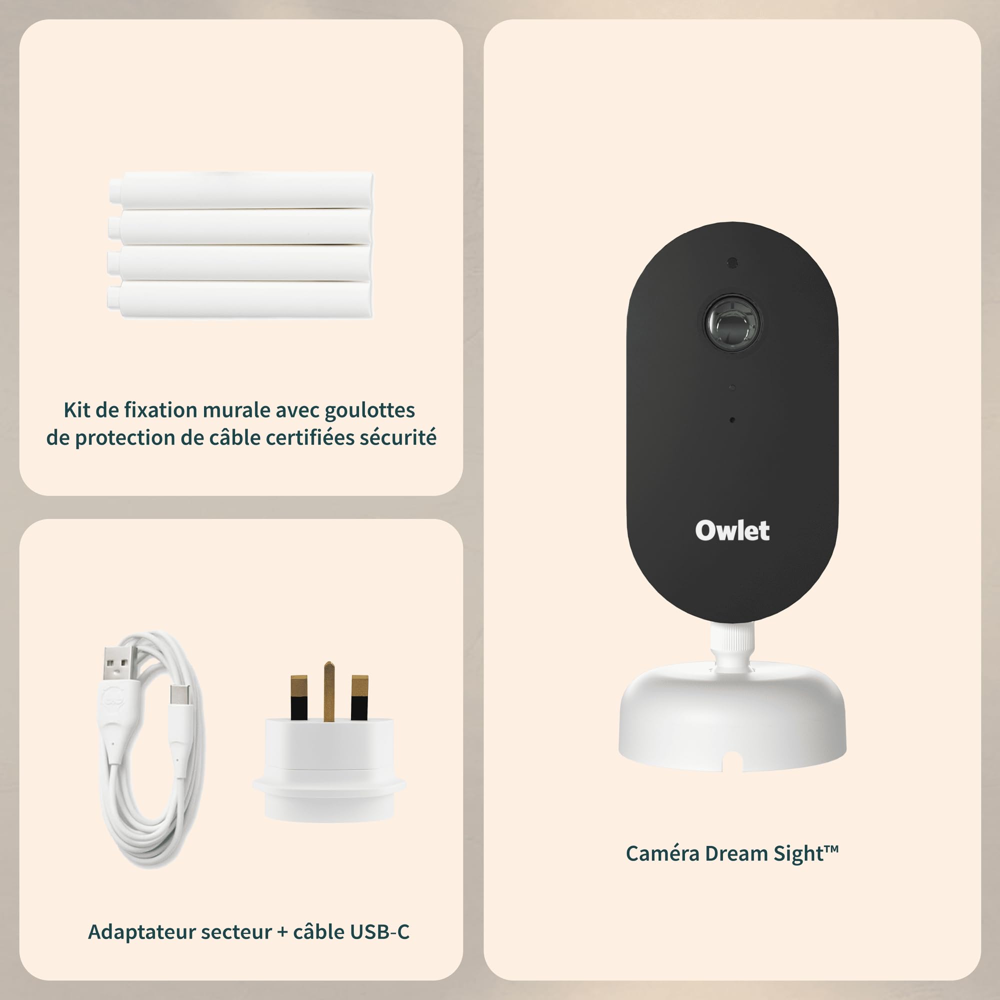 Owlet Dream Sight™ - Moniteur vidéo bébé Intelligent HD avec caméra, alertes Pleurs, mouvements et Sons, Suivi température & humidité