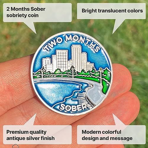 Image of The Achieve Mint 2 Months Sober Token | Two Month Sobriety Chip | Non-AA, Non-Religious Medallions for Men and Women Celebrating Sobriety