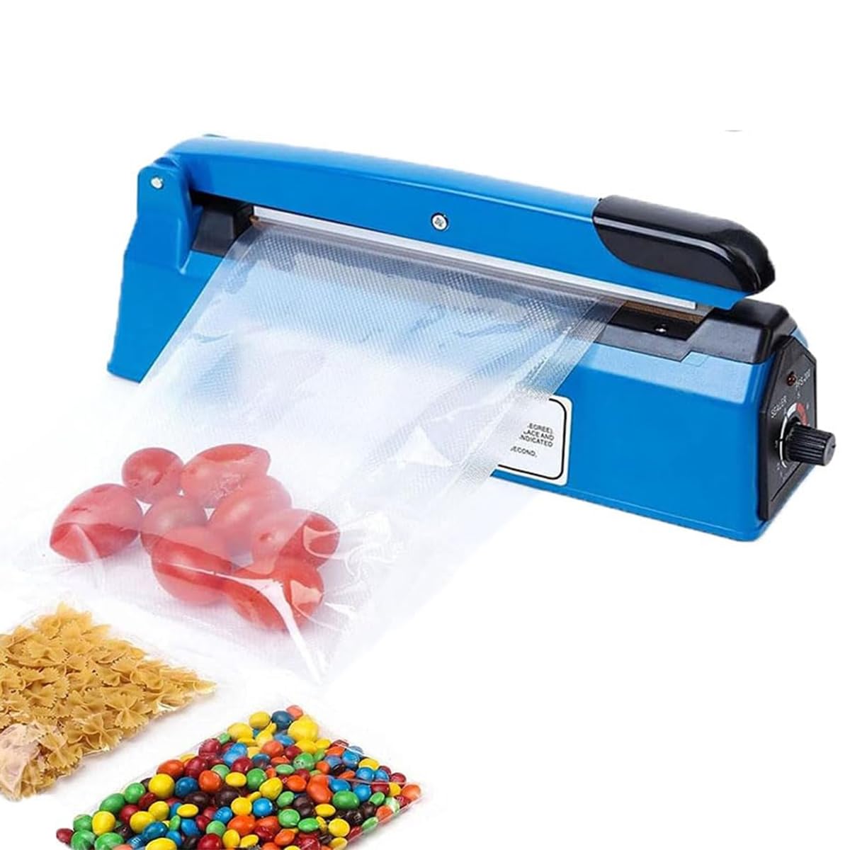 Sigillatrice a caldo manuale a impulsi da 200 mm - Per sacchetti in PE e PP, con elemento di ricambio extra (blu)