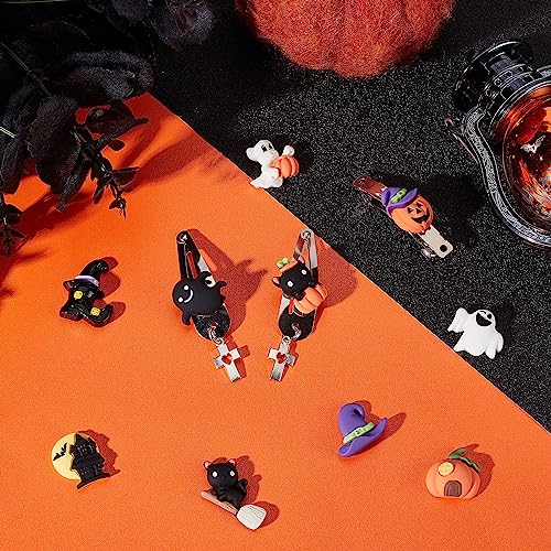 SUNNYCLUE 1 Box 40Pcs 10 Styles Halloween Cabochons Cartoon Flatback Cabochon Pumpkin Ghost Cat Moon Halloween Resin Charms for Embellishments Flatback Scrapbooking Deco Hair Clips DIY Craft Supplies - Image 4