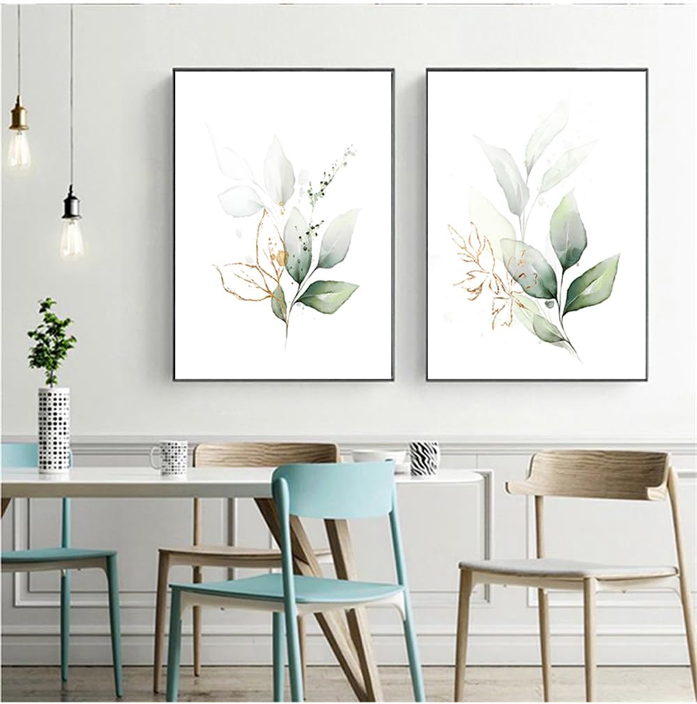 Wuhbcz Multicolored Canvas Paints,Bohemia Green Plant Leaves Golden Floral Botanical Wall Art Canvas Paintings Poster Print Pictures For Living Room Kitchen Home Decor-50 * 70Cm*2Pcs (No Frame)