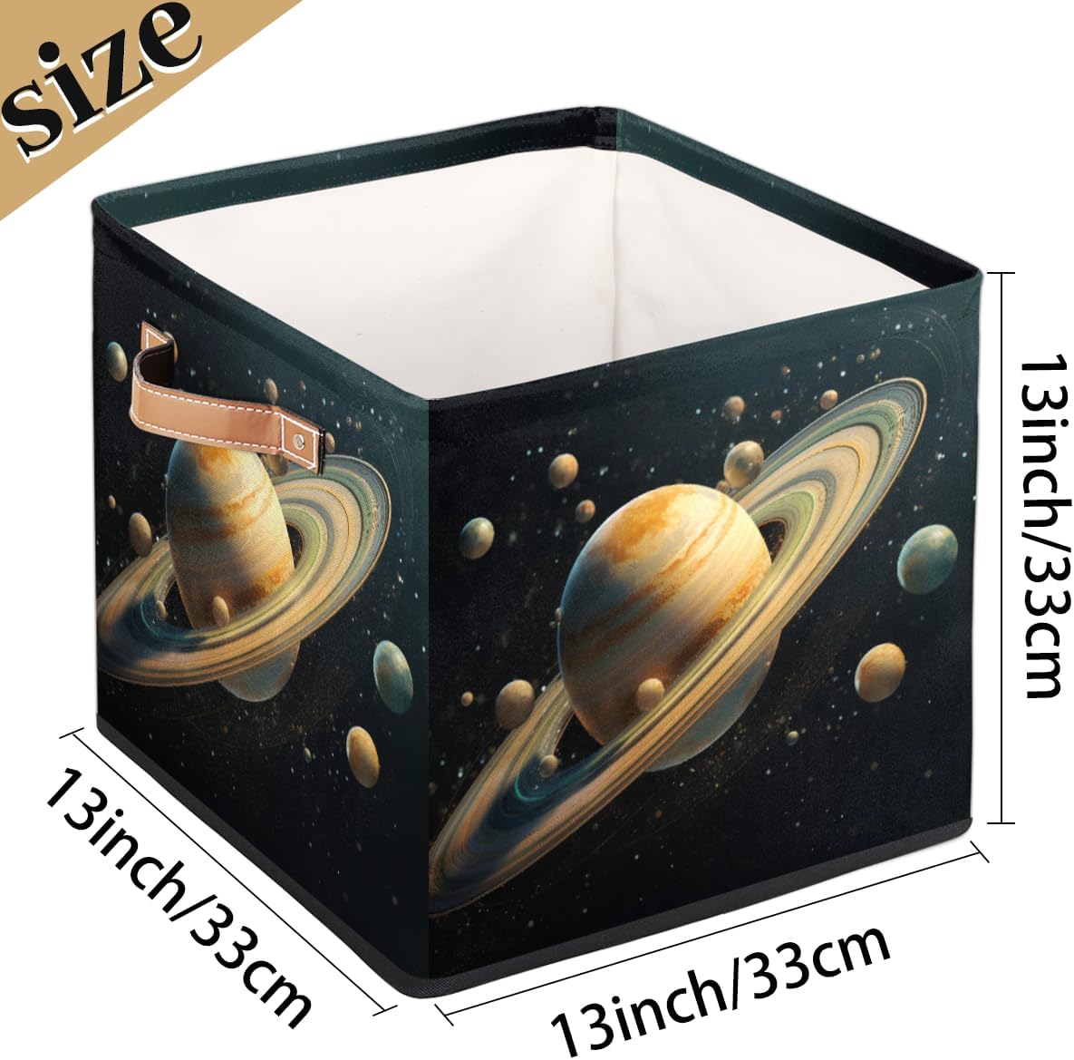 cfpolar Universe Planet Saturn Foldable Storage Bin 13x13x13 In, Collapsible Fabric Storage Basket, Cube Storage Toy Organizer Bins with Dual Handles for Home Office Nursery Closet Cabinet