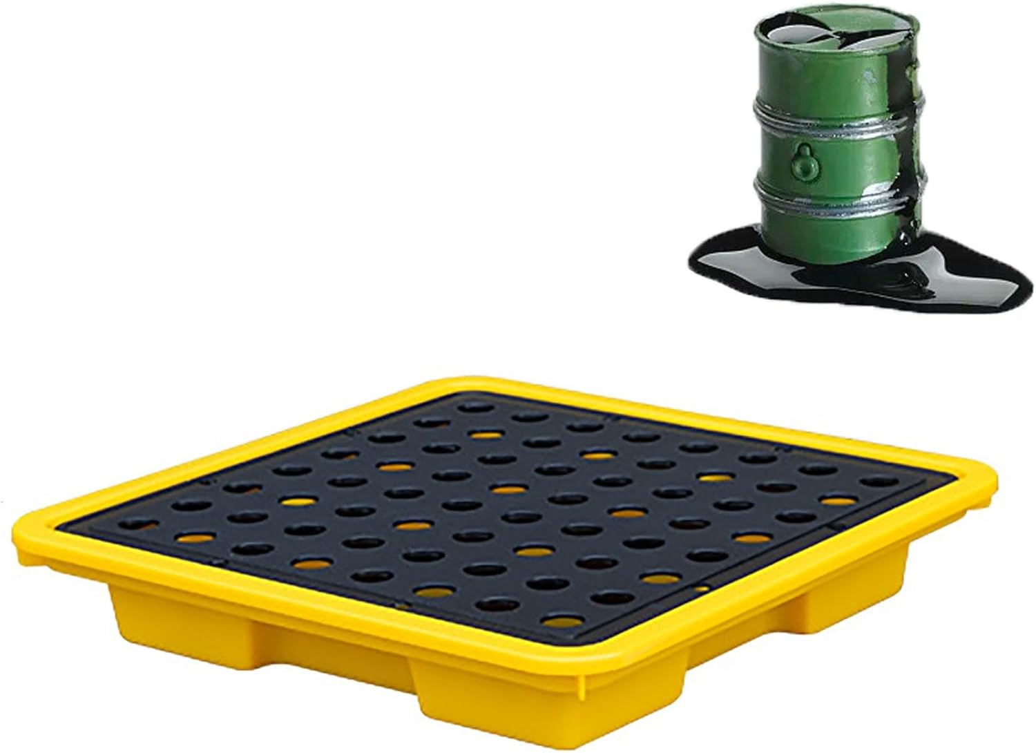 Industrial Spill Containment Pallet with Drain Outlet, Leakproof Polyethylene Tray for Safe Drum Storage in Factories and Garages