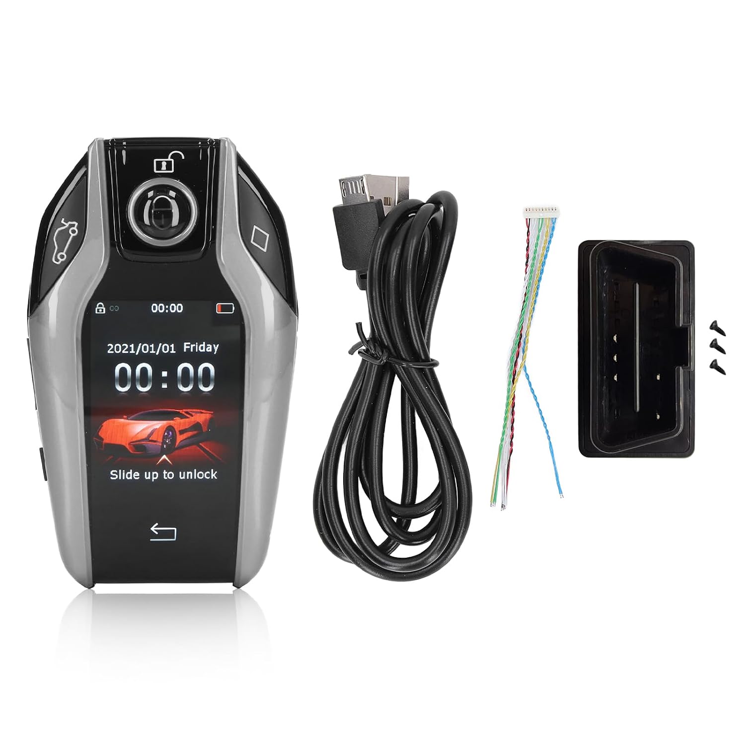 LCD Touch Screen Smart Key Remote Keyless Entry for All Start Stop Engine Button Universal (Silver)