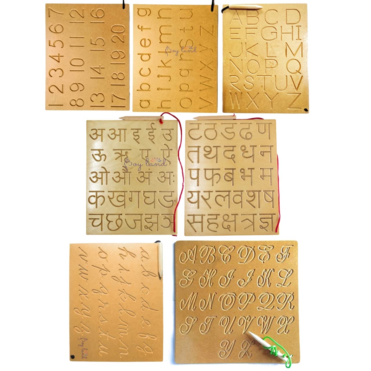 JOY LAND Capital Numbers Hindi Varnmala Writing Practice Wooden Tracing Boards Educational Toys for Kids with Dummy Pencil | Letter Educational Slate | Learning Board for Baby (Set - 7) (B0979826MD) Amazon Price History, Amazon Price Tracker
