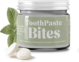 Whitening Toothpaste Tablets with Nano Hydroxyapatite, Fluoride Free, Plastic Free, Eco & Best Travel Friendly Chewable Mint Toothpaste Bites | 62 Count