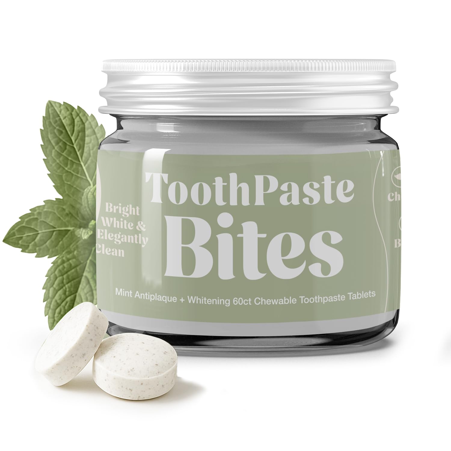 Whitening Toothpaste Tablets with Nano Hydroxyapatite, Fluoride Free, Plastic Free, Eco & Best Travel Friendly Chewable Mint Toothpaste Bites | 62