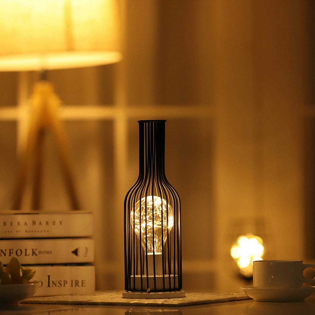 Ulalaza Black Metal Wire Table Lamp Modern Iron Basket Cage Style Night Light Retro Bedside Desk Stand lights Nightstand for Bedroom Living Room