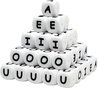 MELIUS 50Pcs Silicone Vowel Letter Beads 12x12mm, A,E,I,O,U for Bracelet Stethers Key Chains Necklace Lanyards (White)