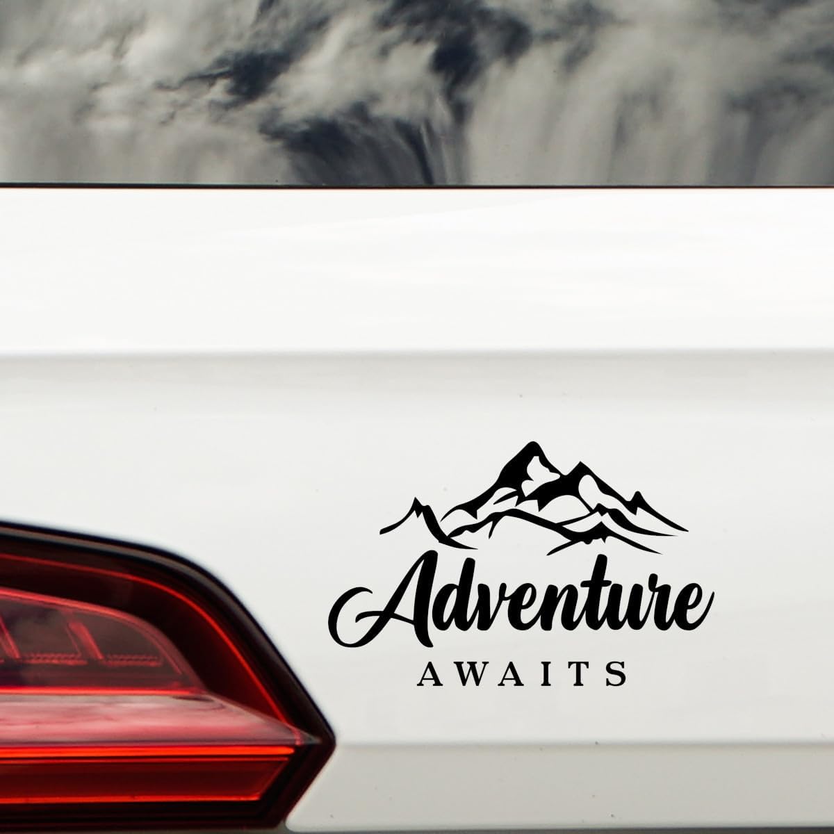 Adventure Awaits Mountain Travel Car Stickers – Waterproof Decal Use as Caravan Accessories, Suitcase Decorations – Caravan Gifts – Laptops, Vans, Mirrors (Black, 28cm x 18cm (11″ x 7.1″))