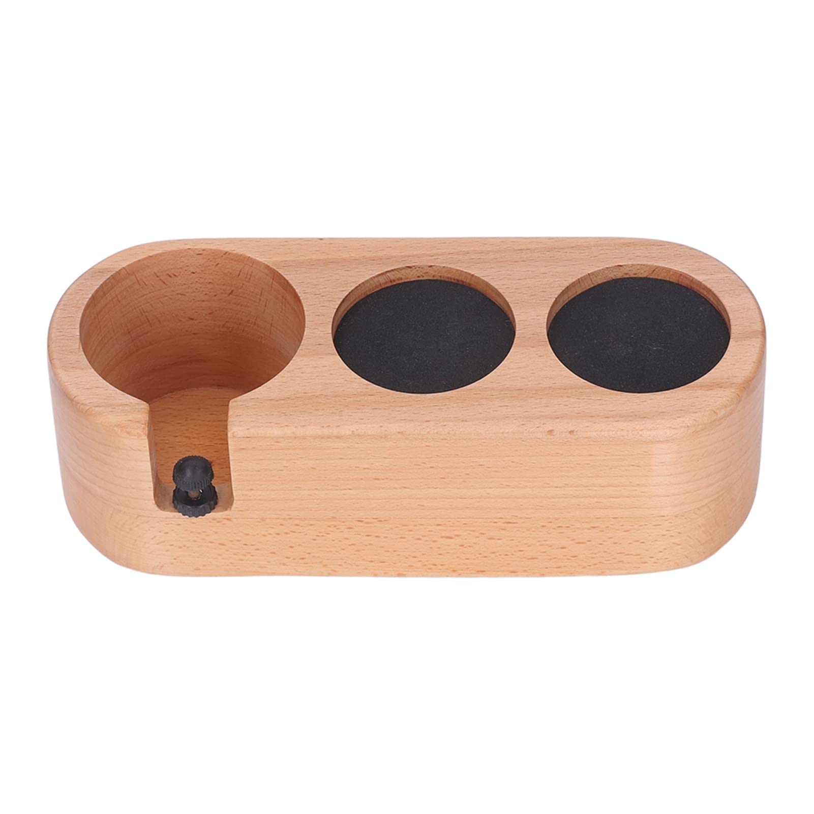 Soporte para prensa de café, estación de prensa de café de madera con 3 orificios para prensas de 58 mm y portafiltros, base antideslizante de haya para la configuración de barra