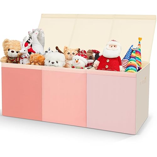 Miniatura 13 de Patelai Caja de juguetes extra grande con tapas, de 4/3 rejillas, plegable, para niños, niñas, sala de estar, guardería, sala de juegos (49.2 x 13 x