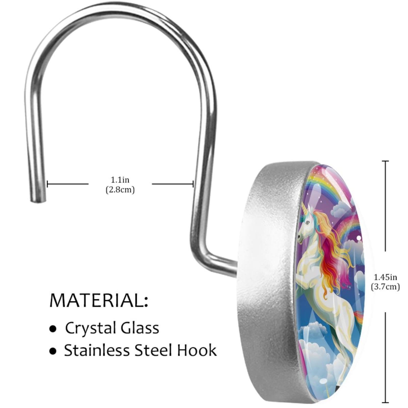 Cloud Rainbow Unicorns Shower Curtain Hooks, Decorative Curtain Rings Rust Resistant Glass Shower Hooks for Bathroom Shower Rods,1 Pack Rustproof Stainless Steel Rings for Curtain and Liner