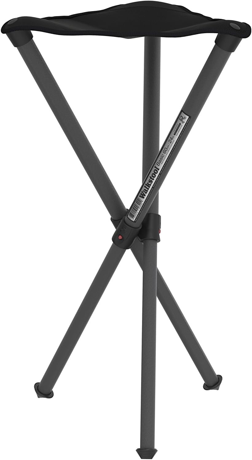 Basic Model - Black Color - 3 Legged Folding Stool in Aluminium - Height 20" to 24" - Maximum Load 330 to 385 lbs - Made in Sweden