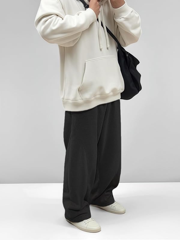 LuminBlaze Men’s Baggy Sweatpants with Elastic Drawstring Waist, Wide-Leg Casual Loose Cotton Joggers with Deep Pockets Black image 2