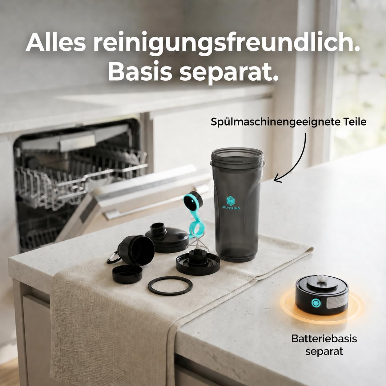 Silvering Bottiglia shaker elettrica per proteine in polvere e pre-allenamento, ricaricabile, con cavo USB-C, frullatore ricaricabile, senza BPA, 650 ml, colore: turchese