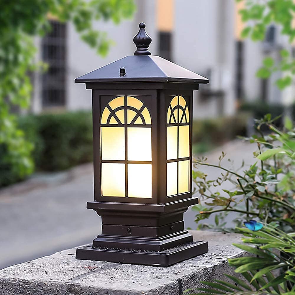 ZHAOZHAO Modern Alluminio Post Pillar S Outdoor Piove a Pieve Punto a Pressione Pietra Pedestal Pedestal Exterior Lampade in Vetro