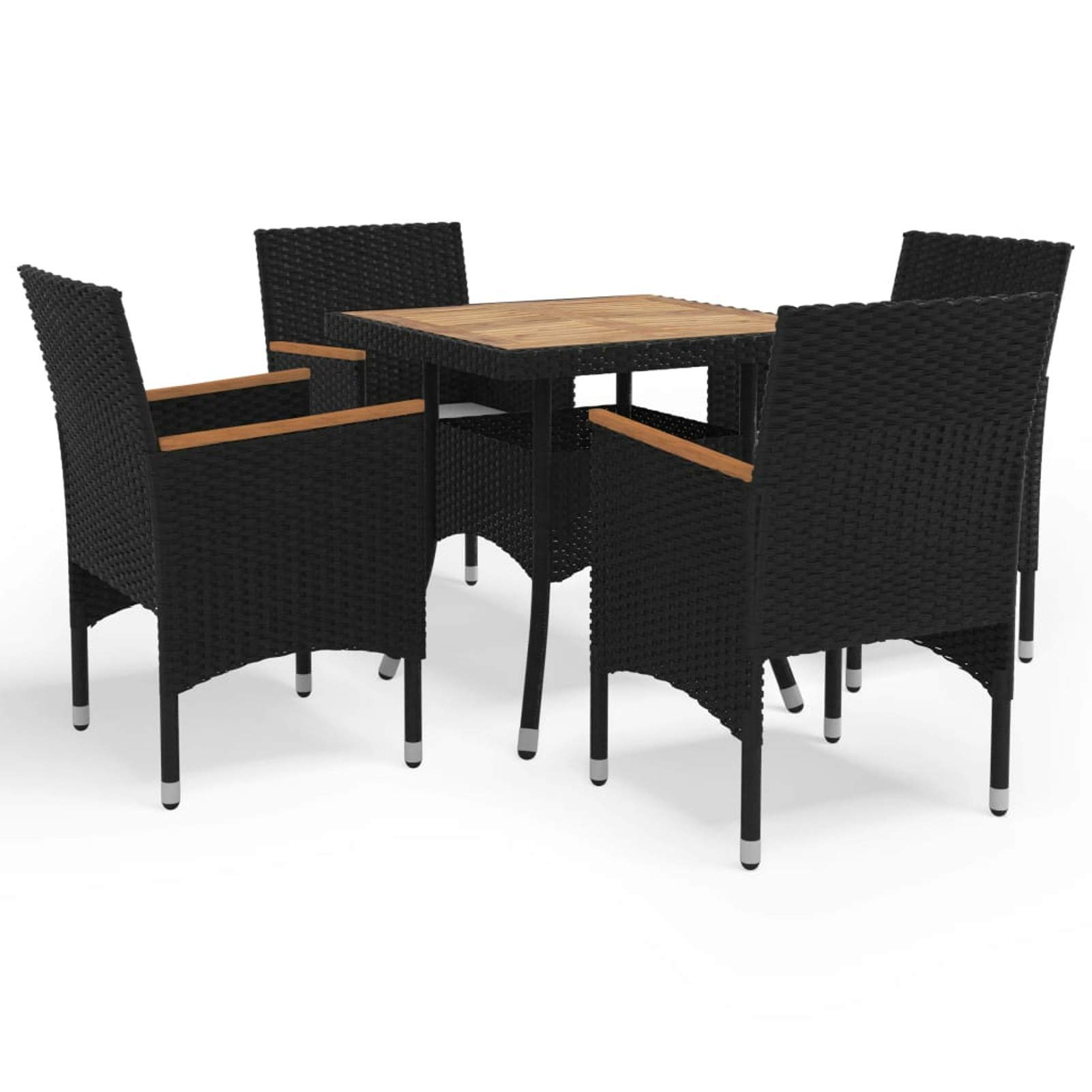 Juego de Comedor de 5 Piezas con Cojines Acolchados para Exterior - Ratán Sintético y Madera de Acacia