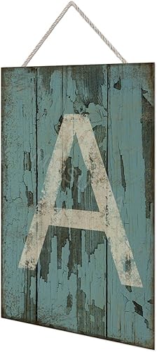 Vista 3 de Letrero colgante de madera con letra A, letrero de madera, decoración del hogar, 26 letras del alfabeto de metal, placa de madera, decoración