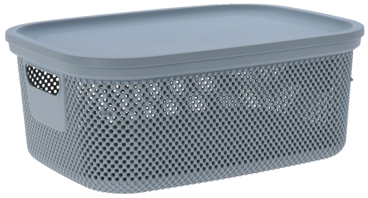 Muddy Hands Decorative Plastic Storage Box with Lid Home Kitchen Bedroom Bathroom Office Stackable Lidded Basket Container (12 Litre, Green)