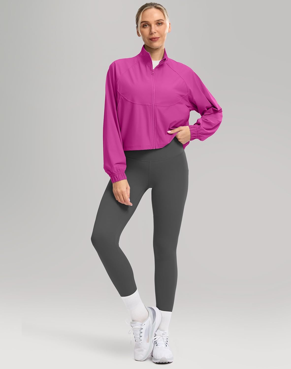 Soothfeel Women's Athletic workout Jacket Lightweight UPF 50+ Long Sleeve Sun Protection Shirts Zip Up Cropped Hiking Tops - Image 7
