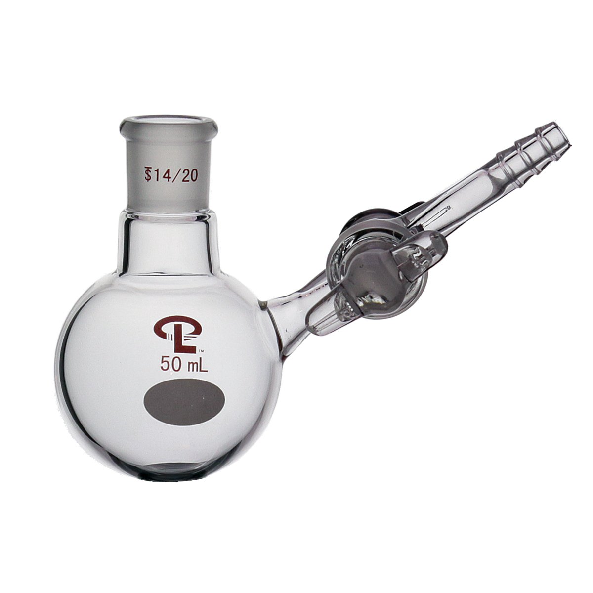 Precision 50mL 14/20 with Glass Stopcock Reaction Flask, Round Bottom, Schlenk Flask