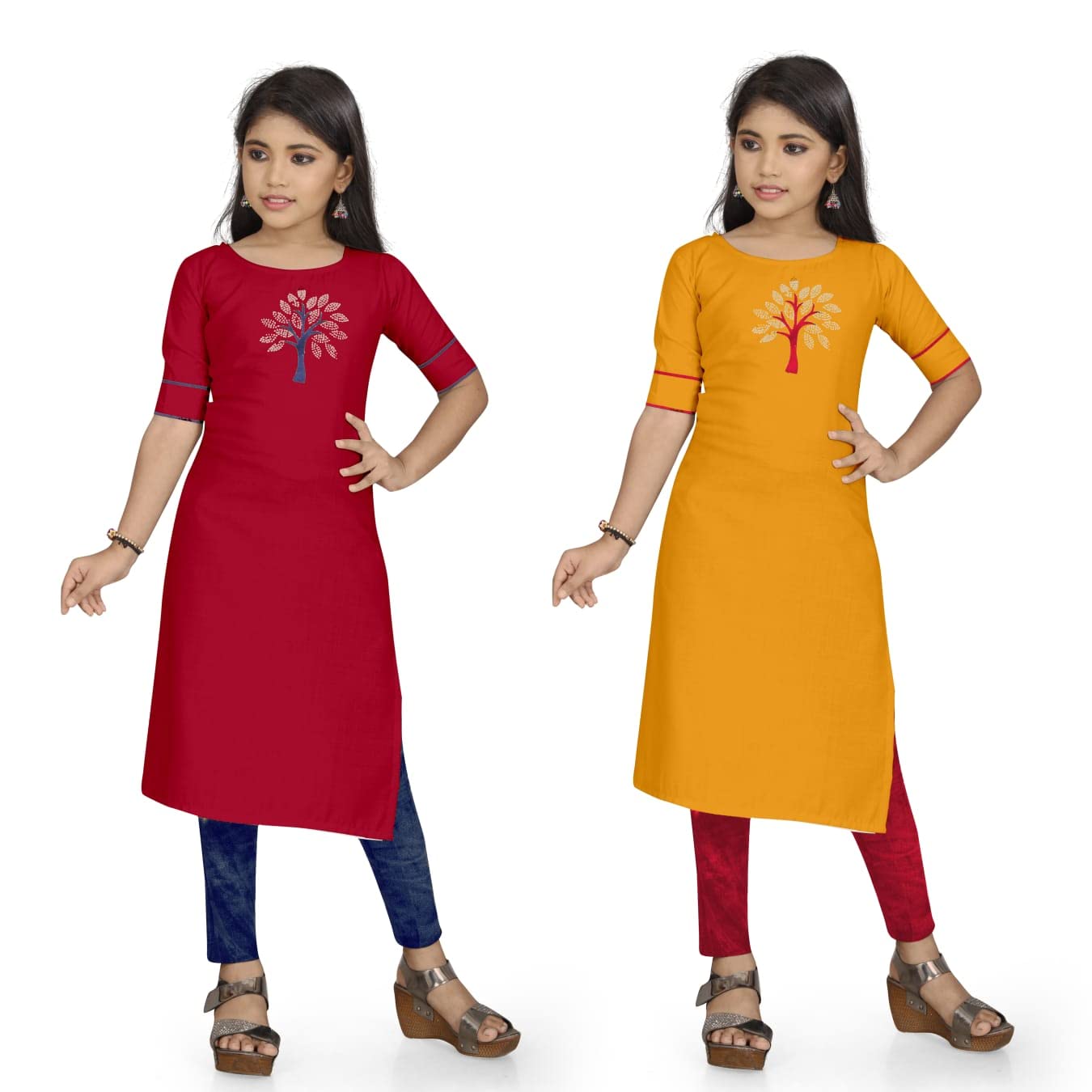 Glamup Baby Girl's Pure Cotton Hotfix Diamond Butta with Regular Sleeves