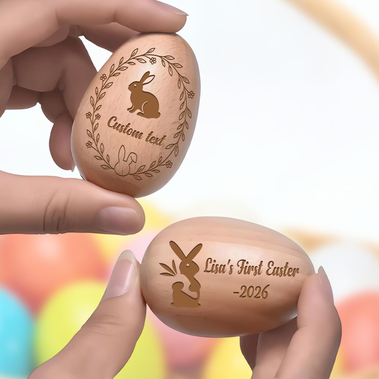 Rsqgt Boys Musical Egg Shakers Personalized Musical Easter Egg Shaker, Custom Engraved Wooden Easter Eggs Decor 2026, Easter Basket Stuffers, First Easter Gift For Girls (Musical Egg Shakers)