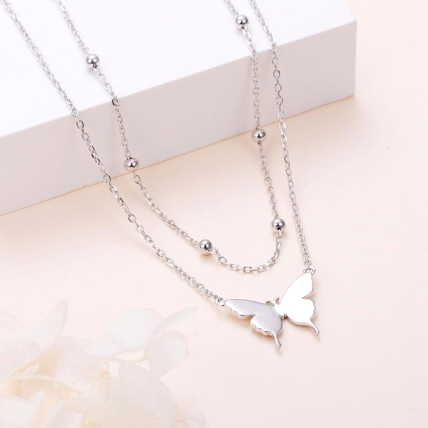 DAOCHONG S925 Sterling Silver Choker Short Dainty Butterfly 2 Layered Double Multilayer Necklace Pendant for Women Jewelry Gift - Image 5