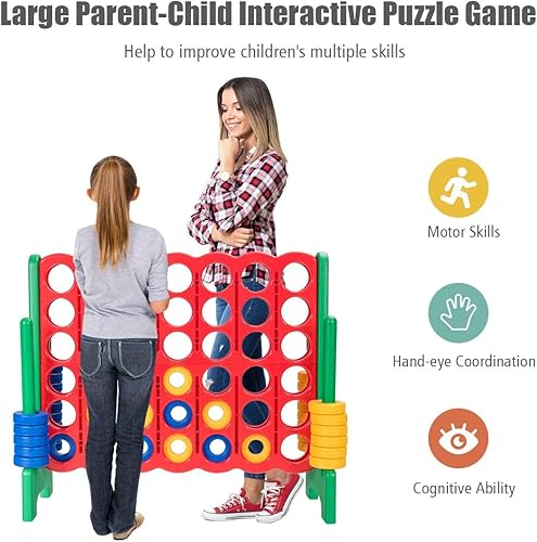 Miniatura 7 de Costzon Juegos gigantes gigantes de 4 en una fila, Jumbo de 4 en fila para niños y adultos, juego de plástico de conexión familiar para fiestas en