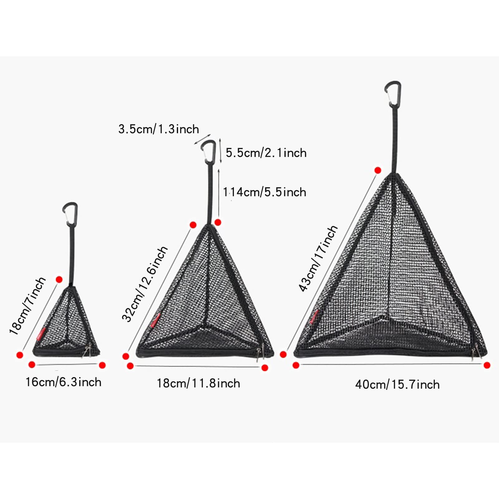 phsmoo Triangle Black Mesh Hanging Outdoor Zipper Mesh Bag PVC Drying Rack Herb Drying Net Suitable for Hiking Camping Indoor and Outdoor