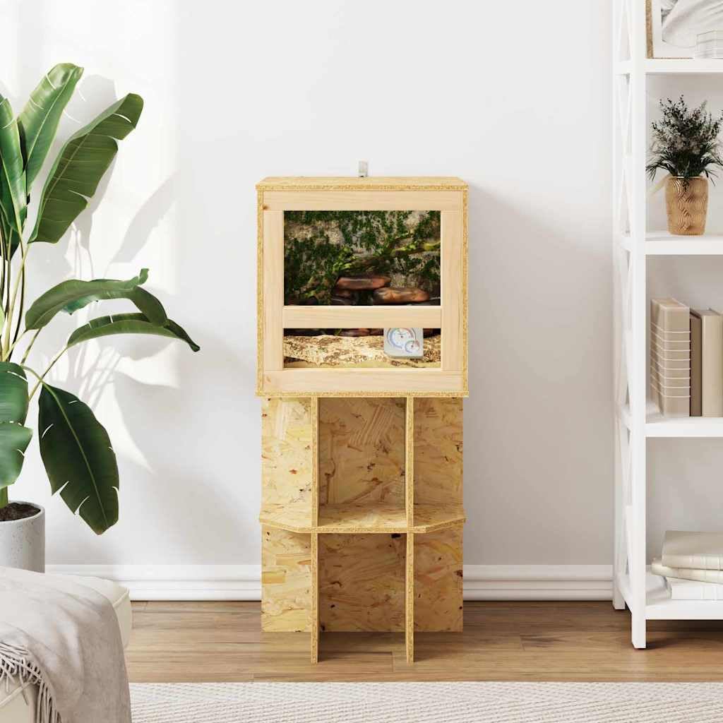 Terrario marrón 40 x 40 x 40 cm OSB con termómetro, casa de reptiles y recinto de vivario, caja de cristal con ventilación, versátil para terrarios del desierto y selva tropical, ideal para