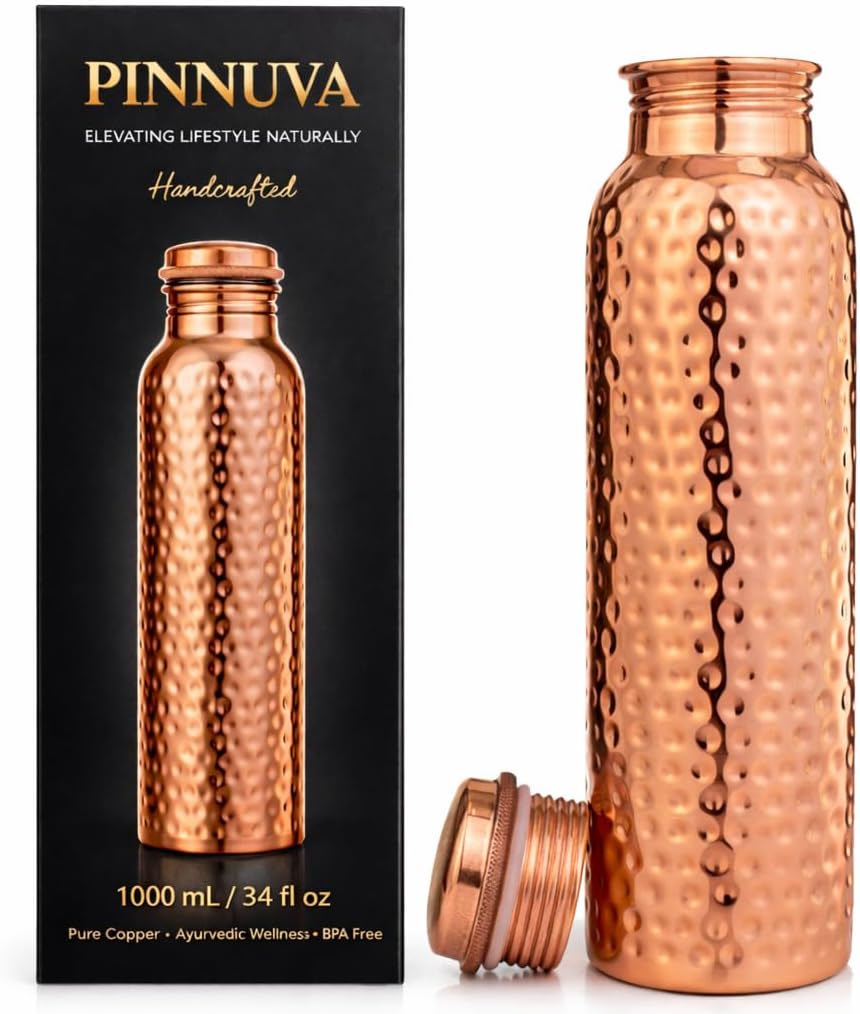 Copper Water Bottle 32oz - Extra Large 100% Pure Ayurvedic Copper Water Bottle for Drinking, Wide Mouth, Leak-Proof Lid BPA Free Non-Insulated & Eco Friendly with Premium Quality